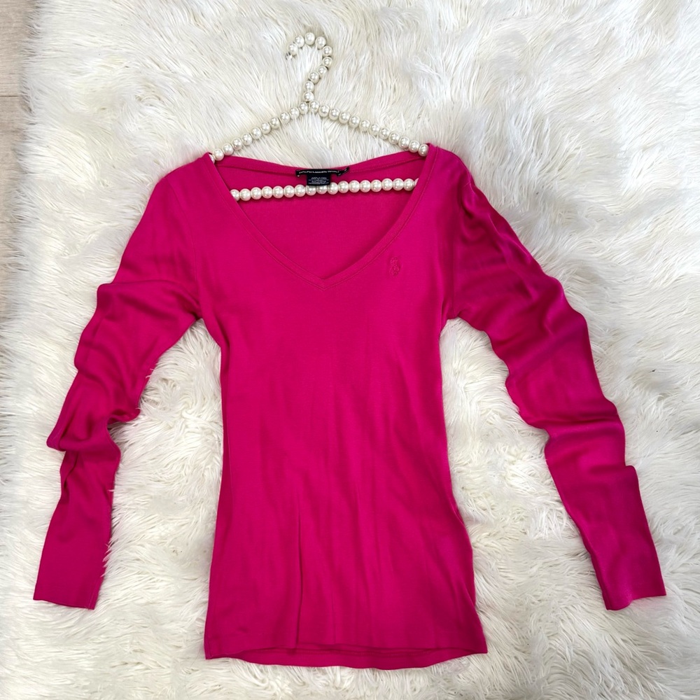 Ralph Lauren Fuchsia Long Sleeve V-Neck Top